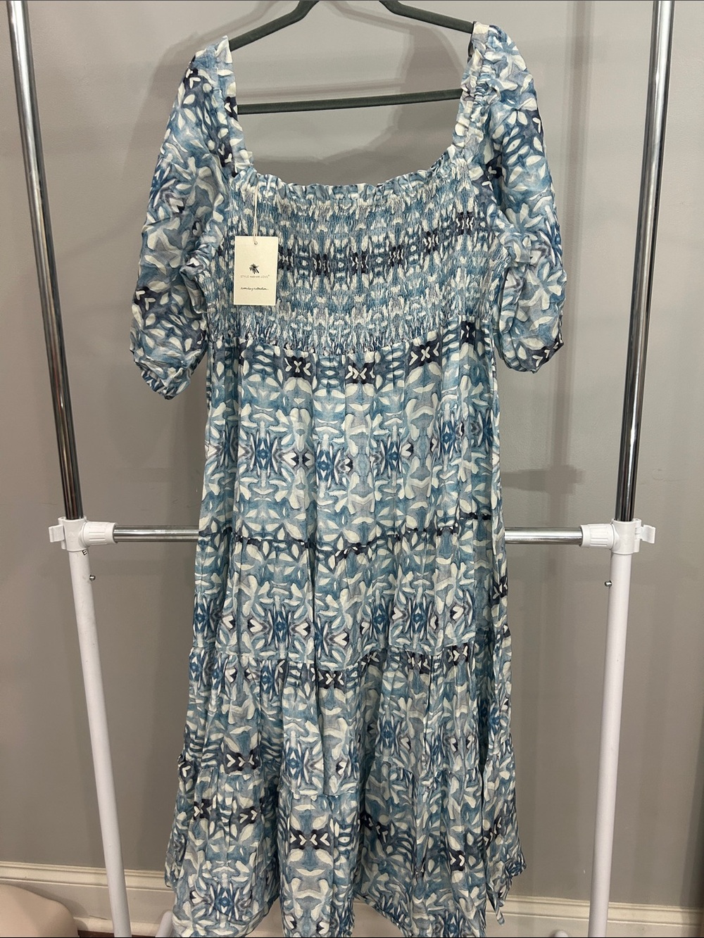 Noonday Collection Blue & White Smocked Midi Dress
